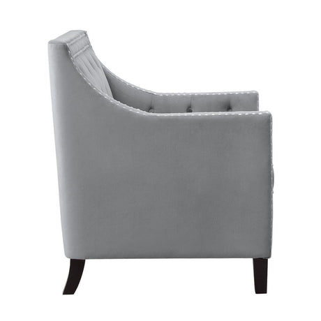Grazioso Dark Gray Solid Wood And Plywood Velvet Fabric Upholstered Tufted Accent Chair - Ella Furniture
