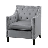 Grazioso Dark Gray Solid Wood And Plywood Velvet Fabric Upholstered Tufted Accent Chair - Ella Furniture