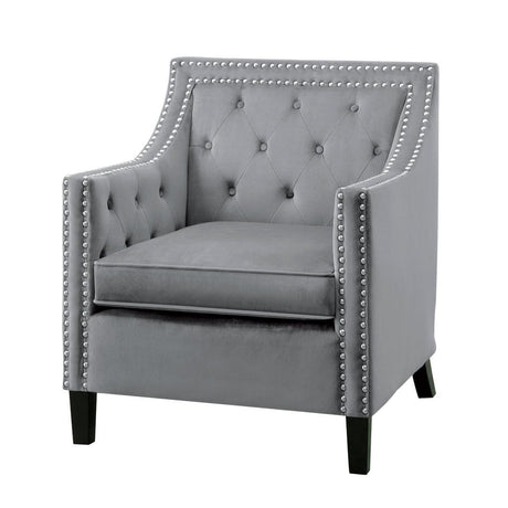 Grazioso Dark Gray Solid Wood And Plywood Velvet Fabric Upholstered Tufted Accent Chair - Ella Furniture