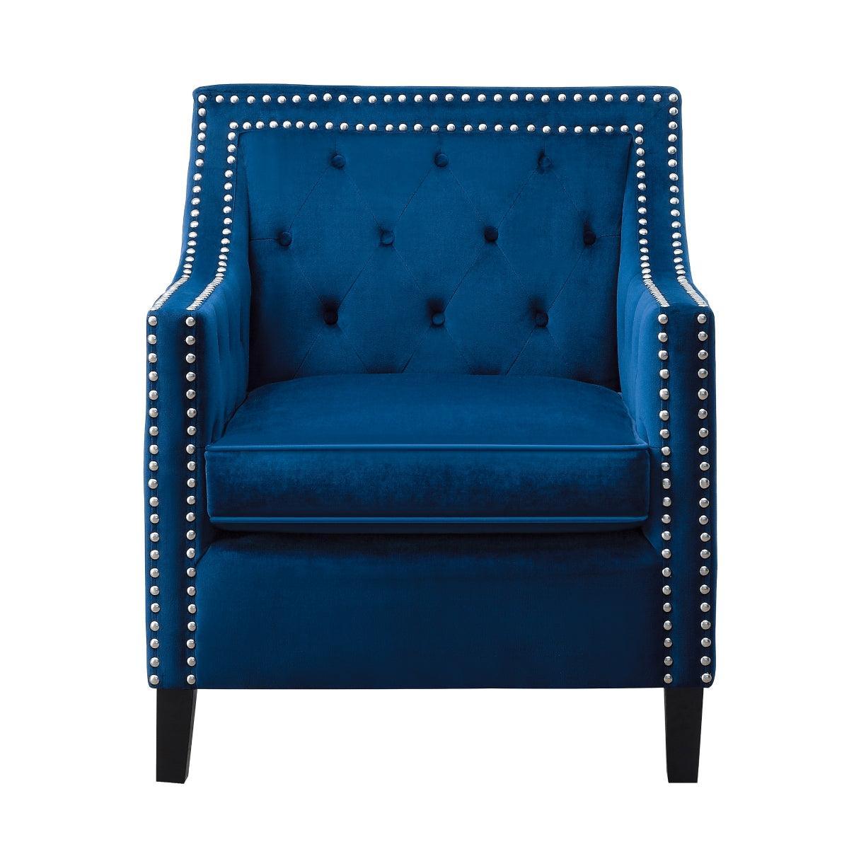 Grazioso Navy Solid Wood And Plywood Velvet Fabric Upholstered Tufted Accent Chair - Ella Furniture