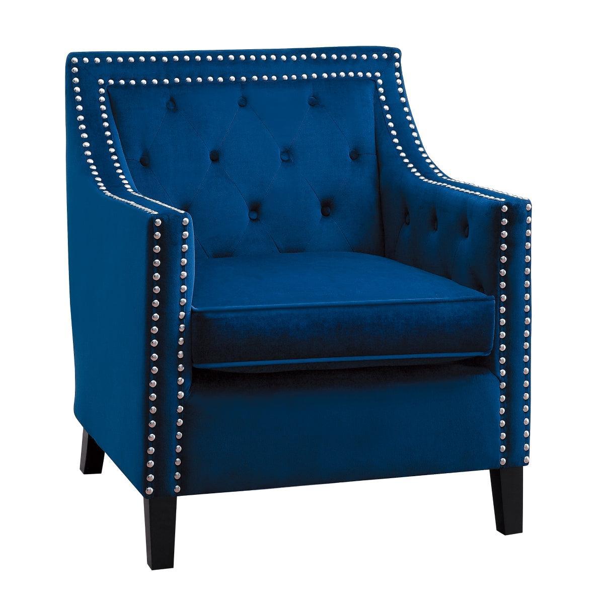 Grazioso Navy Solid Wood And Plywood Velvet Fabric Upholstered Tufted Accent Chair - Ella Furniture