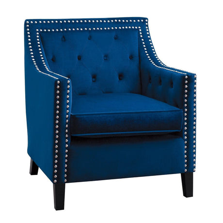 Grazioso Navy Solid Wood And Plywood Velvet Fabric Upholstered Tufted Accent Chair - Ella Furniture