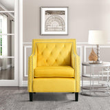 Grazioso Yellow Solid Wood And Plywood Velvet Fabric Upholstered Tufted Accent Chair - Ella Furniture