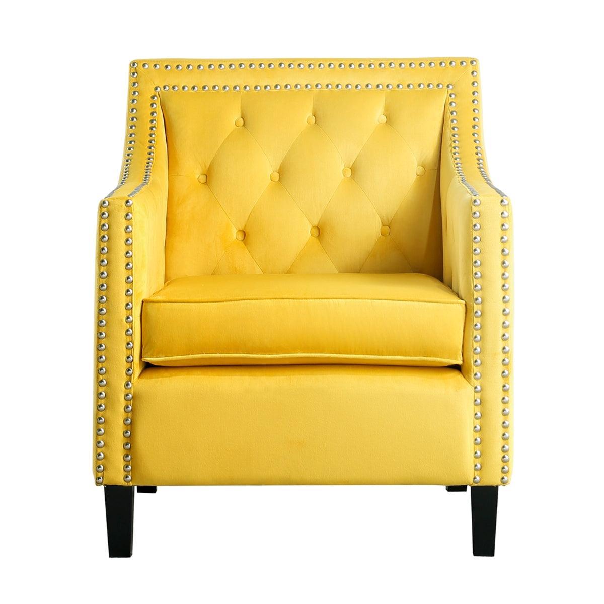 Grazioso Yellow Solid Wood And Plywood Velvet Fabric Upholstered Tufted Accent Chair - Ella Furniture