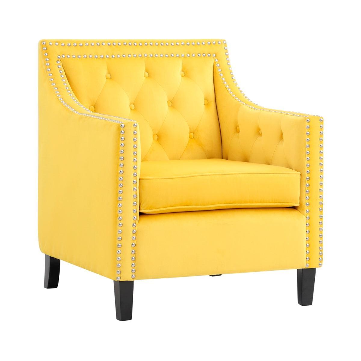Grazioso Yellow Solid Wood And Plywood Velvet Fabric Upholstered Tufted Accent Chair - Ella Furniture