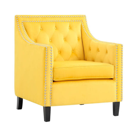 Grazioso Yellow Solid Wood And Plywood Velvet Fabric Upholstered Tufted Accent Chair - Ella Furniture
