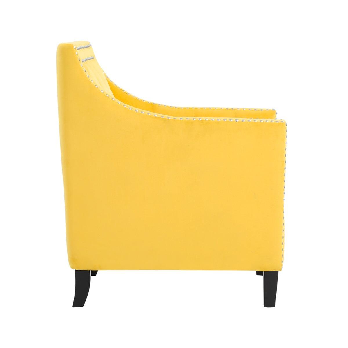 Grazioso Yellow Solid Wood And Plywood Velvet Fabric Upholstered Tufted Accent Chair - Ella Furniture