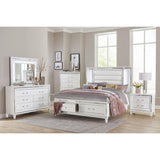 Tamsin White Solid Wood Faux Leather Upholstered Queen Platform Bed With Footboard Storage, LED Lighting - Ella Furniture