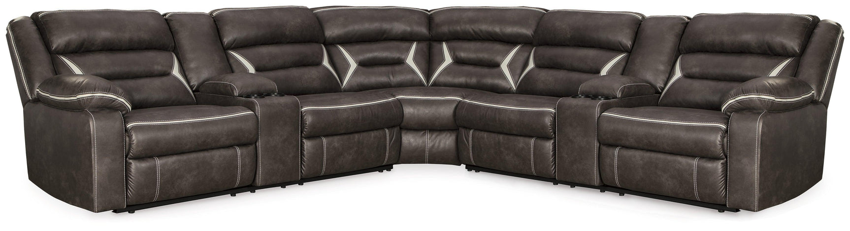 Kincord Midnight Faux Leather 3-Piece Power Reclining Sectional - Ella Furniture