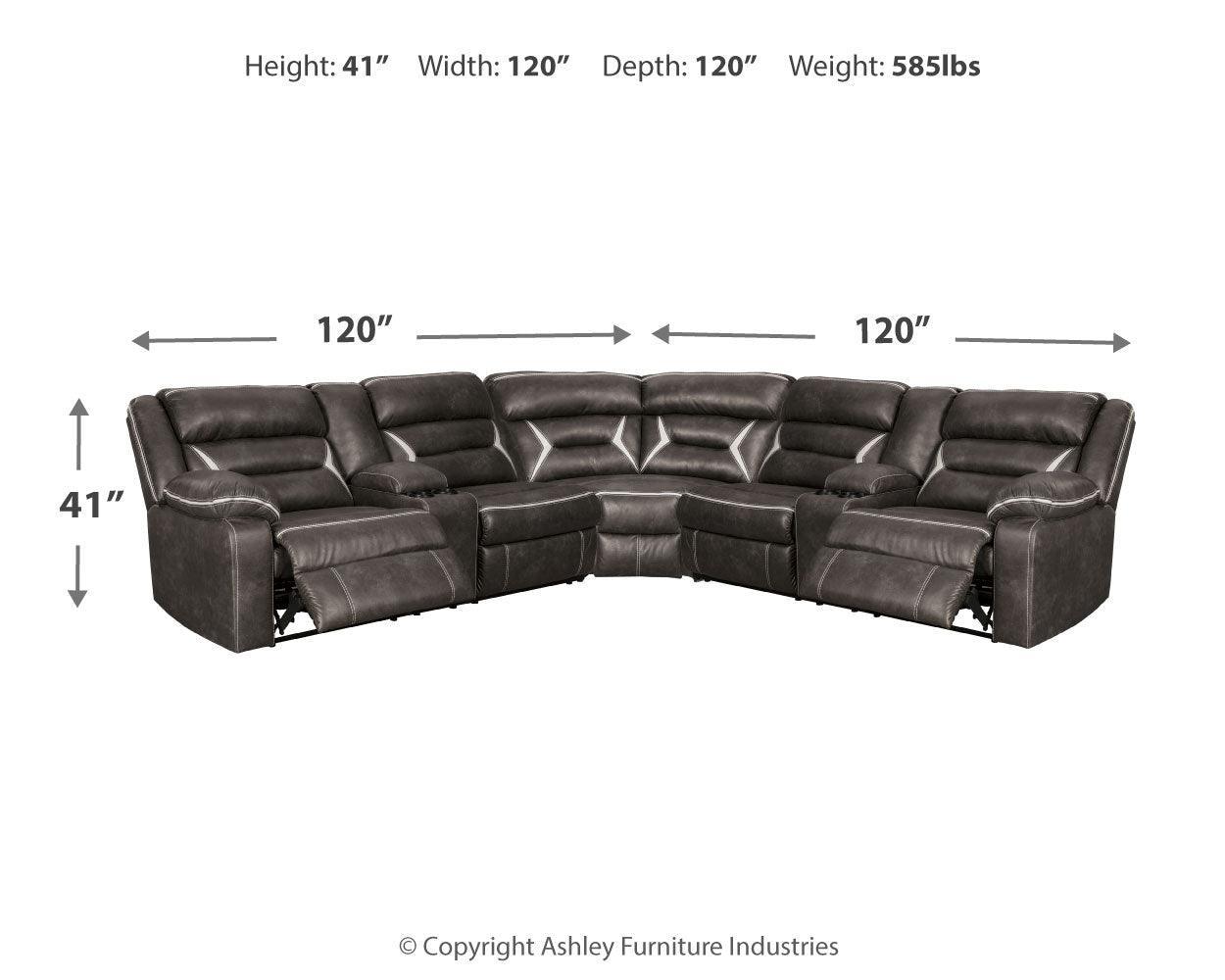 Kincord Midnight Faux Leather 3-Piece Power Reclining Sectional - Ella Furniture