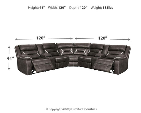 Kincord Midnight Faux Leather 3-Piece Power Reclining Sectional - Ella Furniture