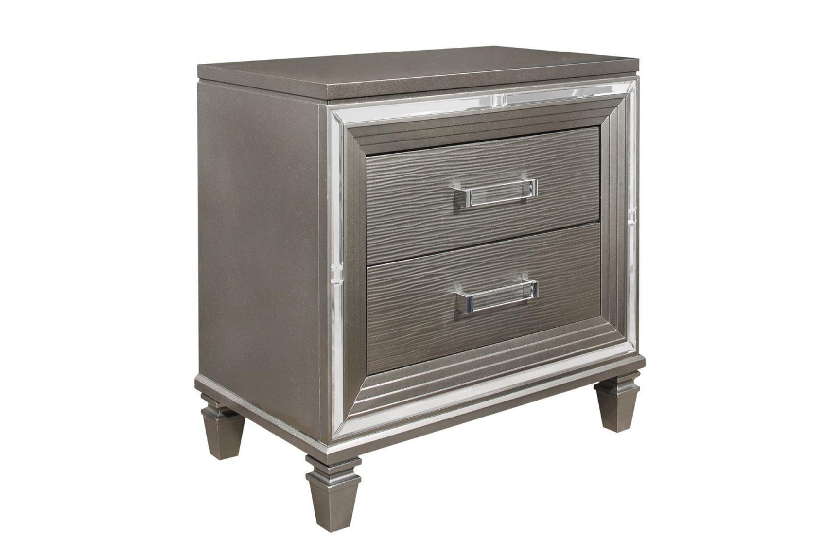 Tamsin Silver Gray Solid Wood Faux Leather Upholstered LED Storage Platform Bedroom Set - Ella Furniture