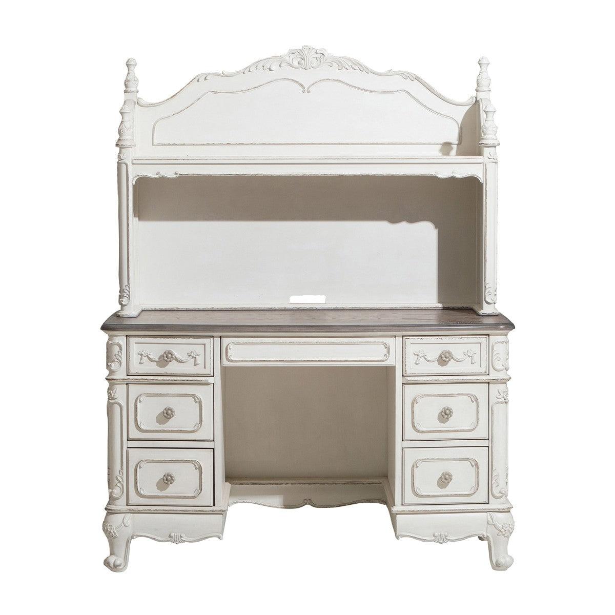 Cinderella Antique White With Gray Rub-through Birch Veneer, Wood, Engineered Wood Writing Hutch - Ella Furniture