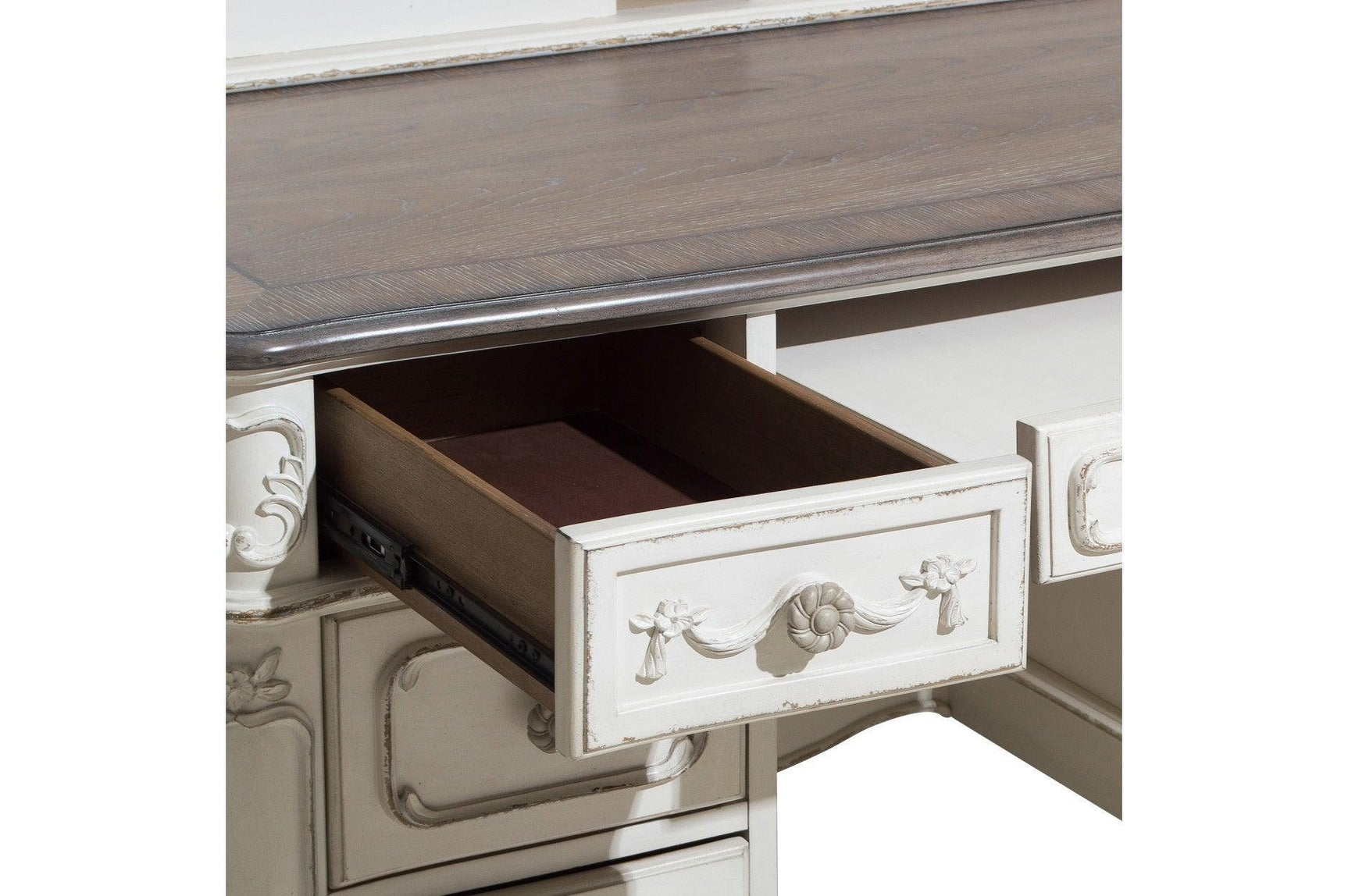 Cinderella Gray Modern Traditional Solid Wood Floral Motif Writing Desk With Hutch - Ella Furniture