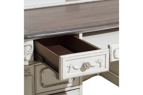Cinderella Gray Modern Traditional Solid Wood Floral Motif Writing Desk With Hutch - Ella Furniture