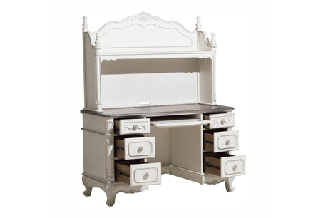 Cinderella Gray Modern Traditional Solid Wood Floral Motif Writing Desk With Hutch - Ella Furniture