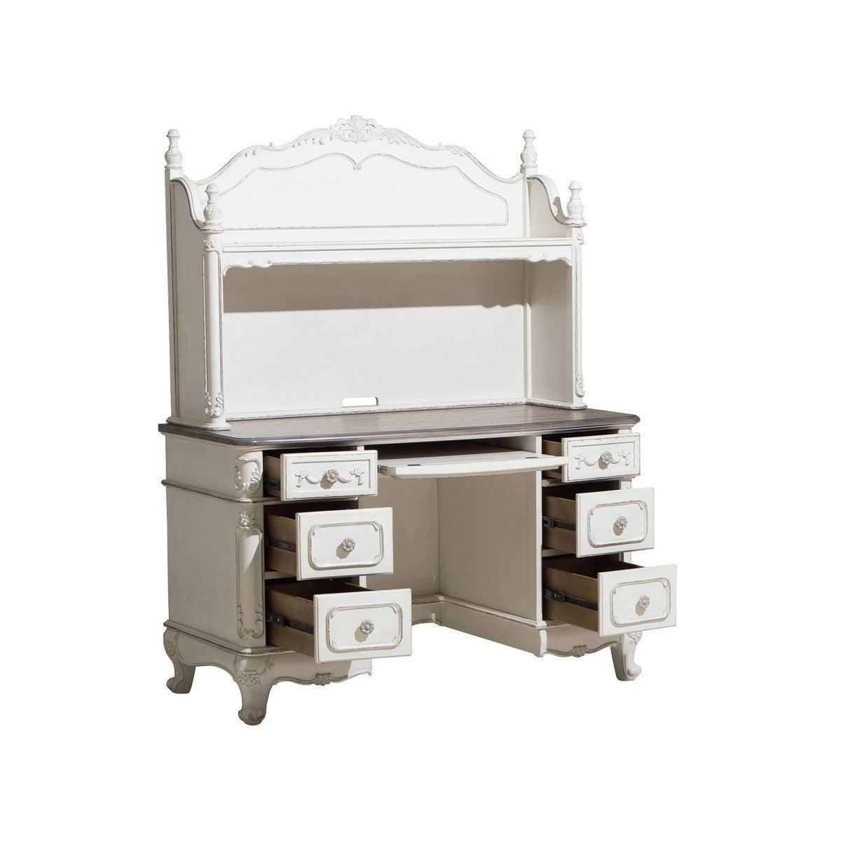Cinderella Antique White With Gray Rub-through Engineered Wood Writing Desk With Hutch - Ella Furniture