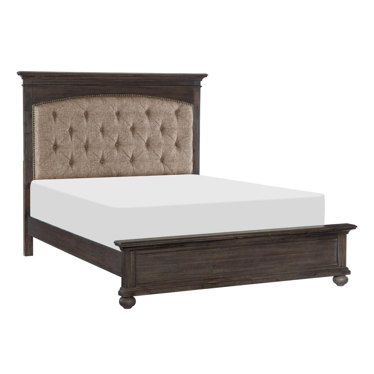 Motsinger Brown Modern Contemporary Solid Wood Fabric Upholstered Tufted King Bed - Ella Furniture
