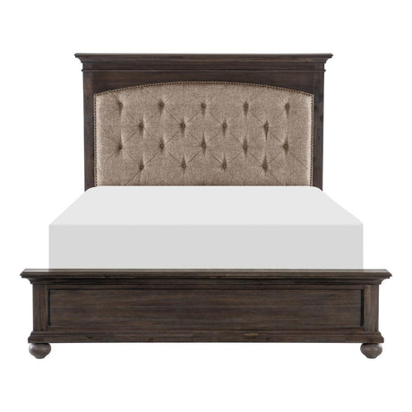 Motsinger Brown Modern Contemporary Solid Wood Fabric Upholstered Tufted King Bed - Ella Furniture