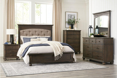 Motsinger Brown Modern Contemporary Solid Wood Fabric Upholstered Tufted Panel Bedroom Set - Ella Furniture