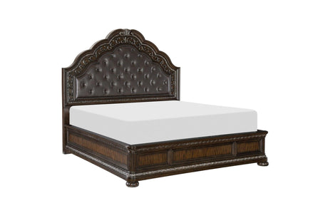 Beddington Dark Cherry Traditional Faux Leather Upholstered Tufted Sleigh Bedroom Set - Ella Furniture