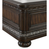 Beddington Dark Brown Primavera Veneer With Ash Burl Faux Leather Upholstered Tufted King Bed - Ella Furniture