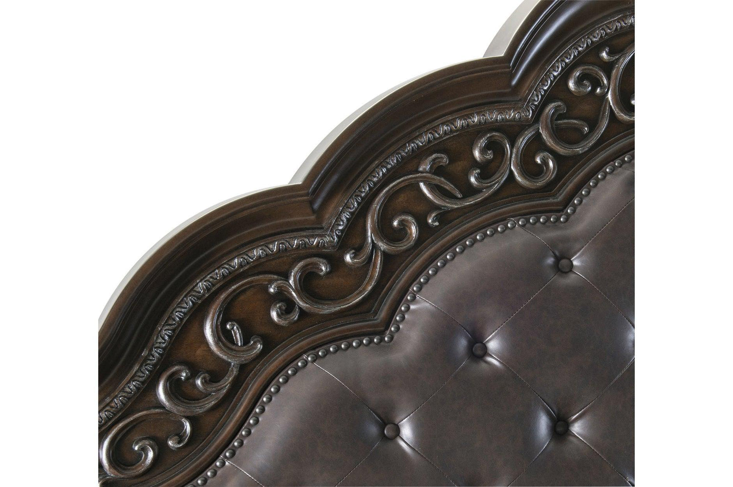 Beddington Dark Cherry Traditional Faux Leather Upholstered Tufted Sleigh Bedroom Set - Ella Furniture