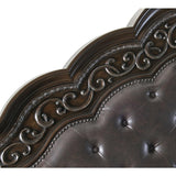 Beddington Dark Brown Primavera Veneer With Ash Burl Faux Leather Upholstered Tufted King Bed - Ella Furniture