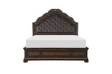 Beddington Dark Cherry Traditional Faux Leather Upholstered Tufted Sleigh Bedroom Set - Ella Furniture