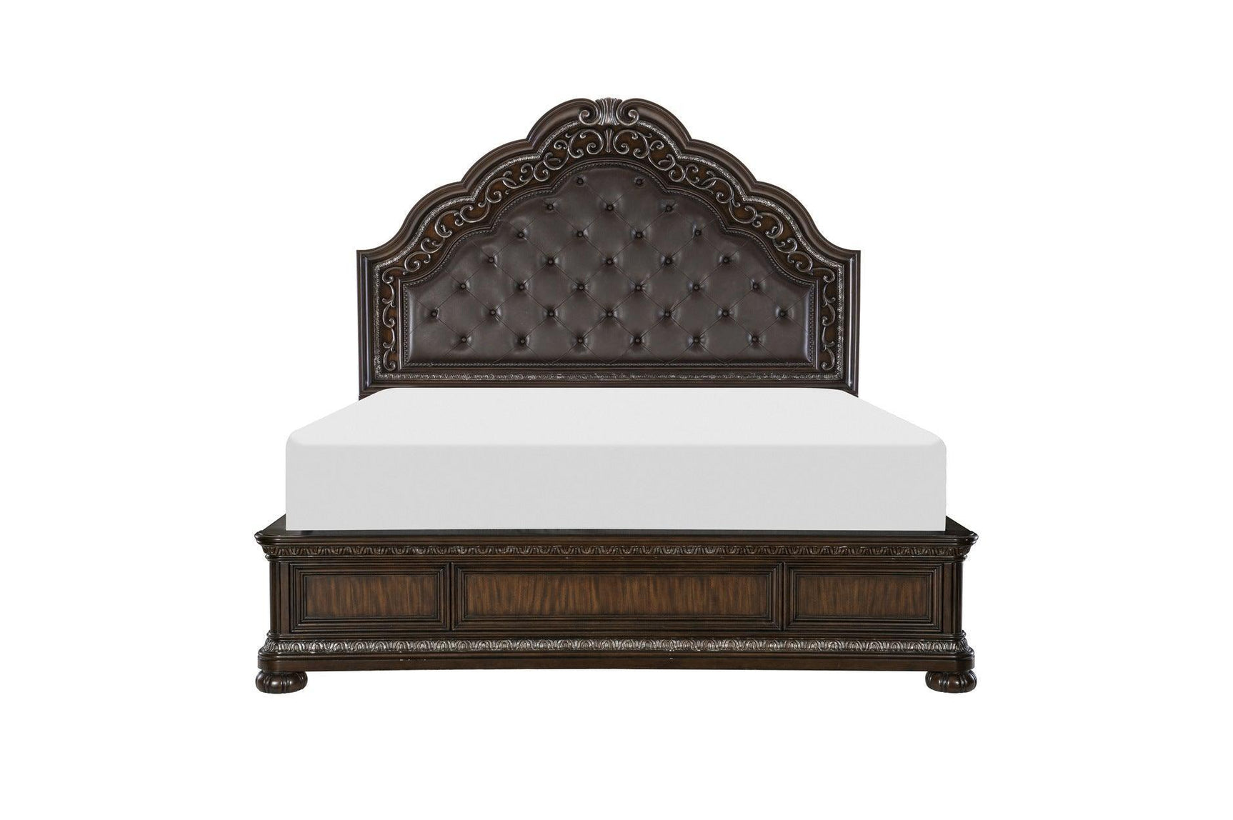 Beddington Dark Cherry Traditional Faux Leather Upholstered Tufted Sleigh Bedroom Set - Ella Furniture