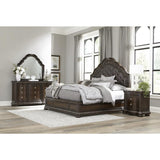Beddington Dark Brown Primavera Veneer With Ash Burl Faux Leather Upholstered Tufted King Bed - Ella Furniture