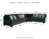 Charenton Charcoal Chenille 3-Piece Sectional - Ella Furniture