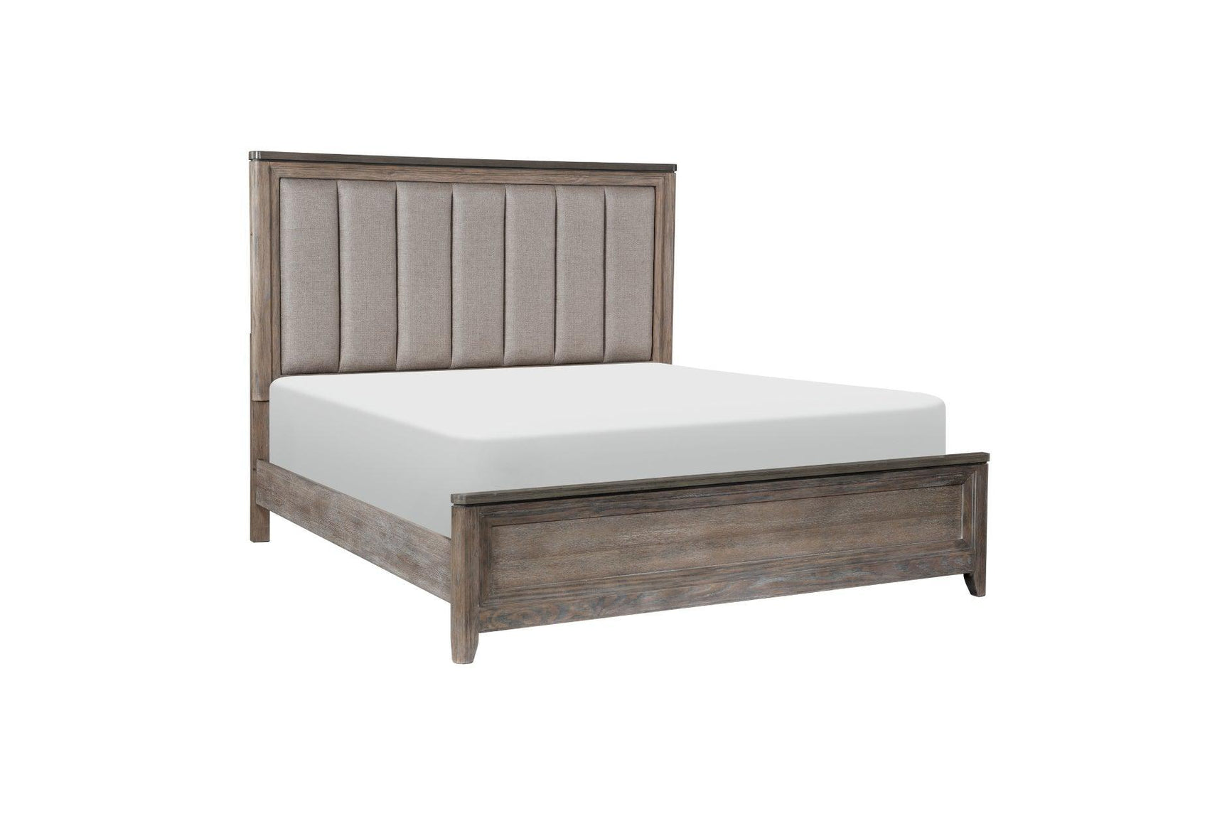 Newell Gray Twotone Contemporary Transitional Solid Wood Fabric Upholstered Panel Bedroom Set - Ella Furniture