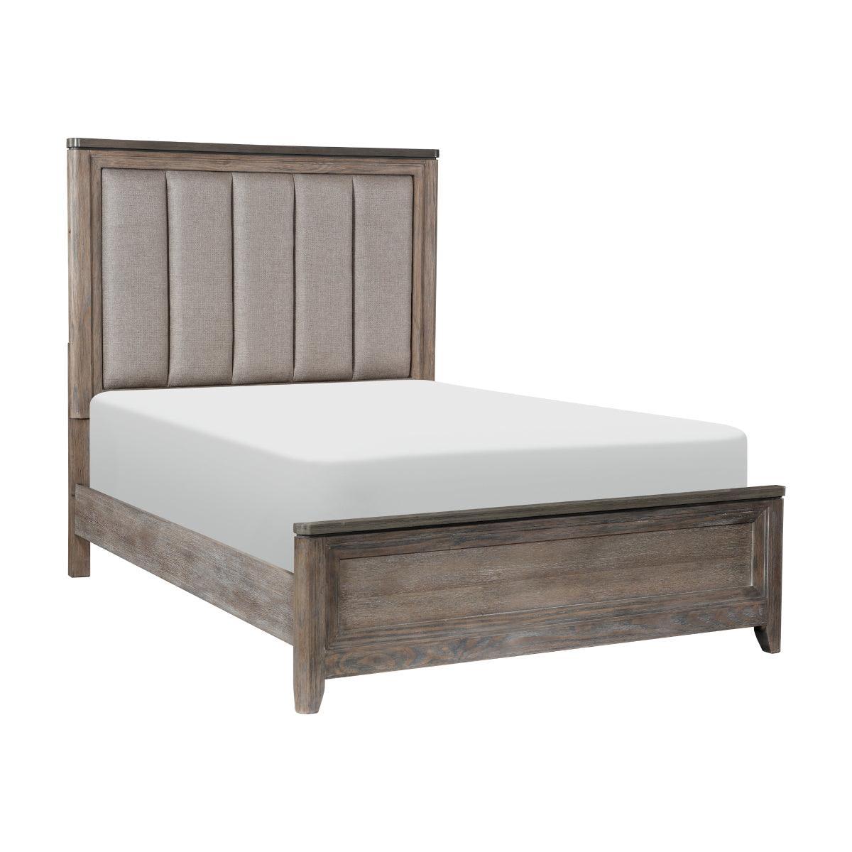 Newell Light Brown Modern Solid Wood Fabric Upholstered Panel Upholstered Queen Bed - Ella Furniture