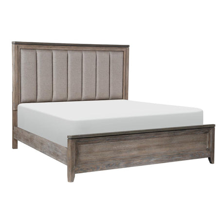 Newell Light Brown Rustic Transitional Oak Veneer Engineered Wood Fabric Upholstered King Bed - Ella Furniture