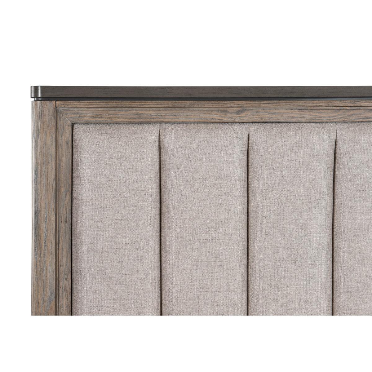 Newell Light Brown Rustic Transitional Oak Veneer Engineered Wood Fabric Upholstered King Bed - Ella Furniture