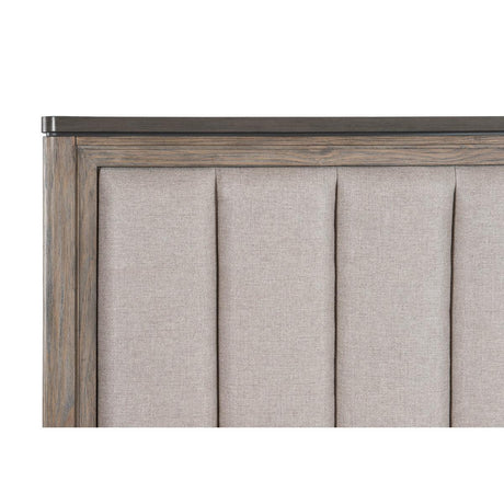 Newell Light Brown Rustic Transitional Oak Veneer Engineered Wood Fabric Upholstered King Bed - Ella Furniture
