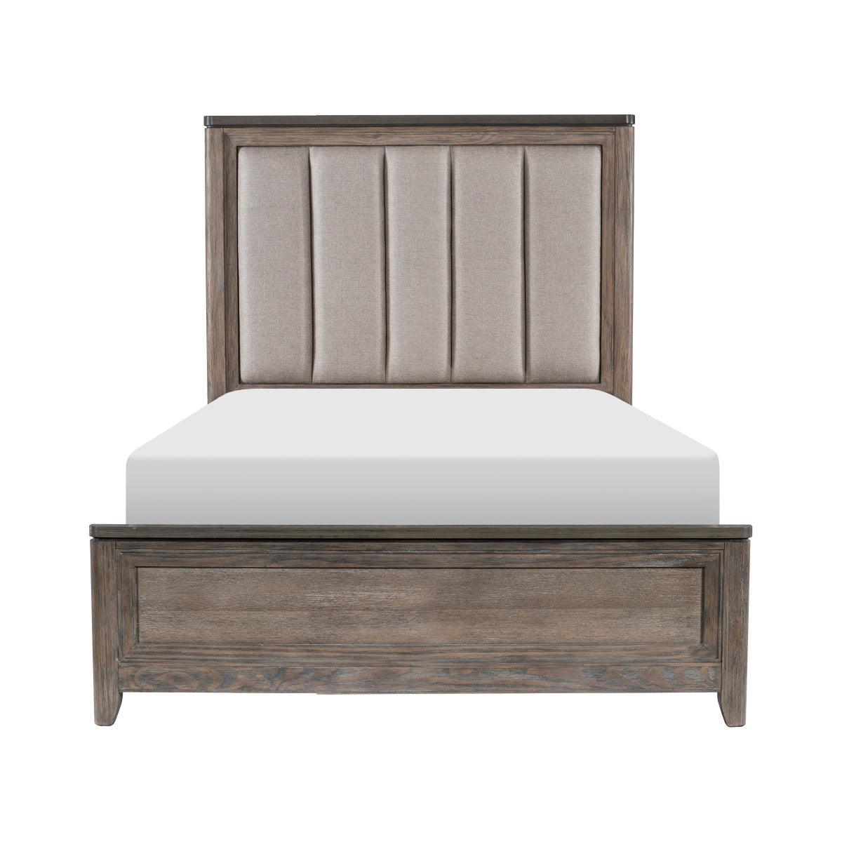 Newell Light Brown Modern Solid Wood Fabric Upholstered Panel Upholstered Queen Bed - Ella Furniture