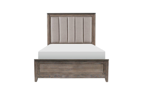 Newell Gray Twotone Contemporary Transitional Solid Wood Fabric Upholstered Panel Bedroom Set - Ella Furniture