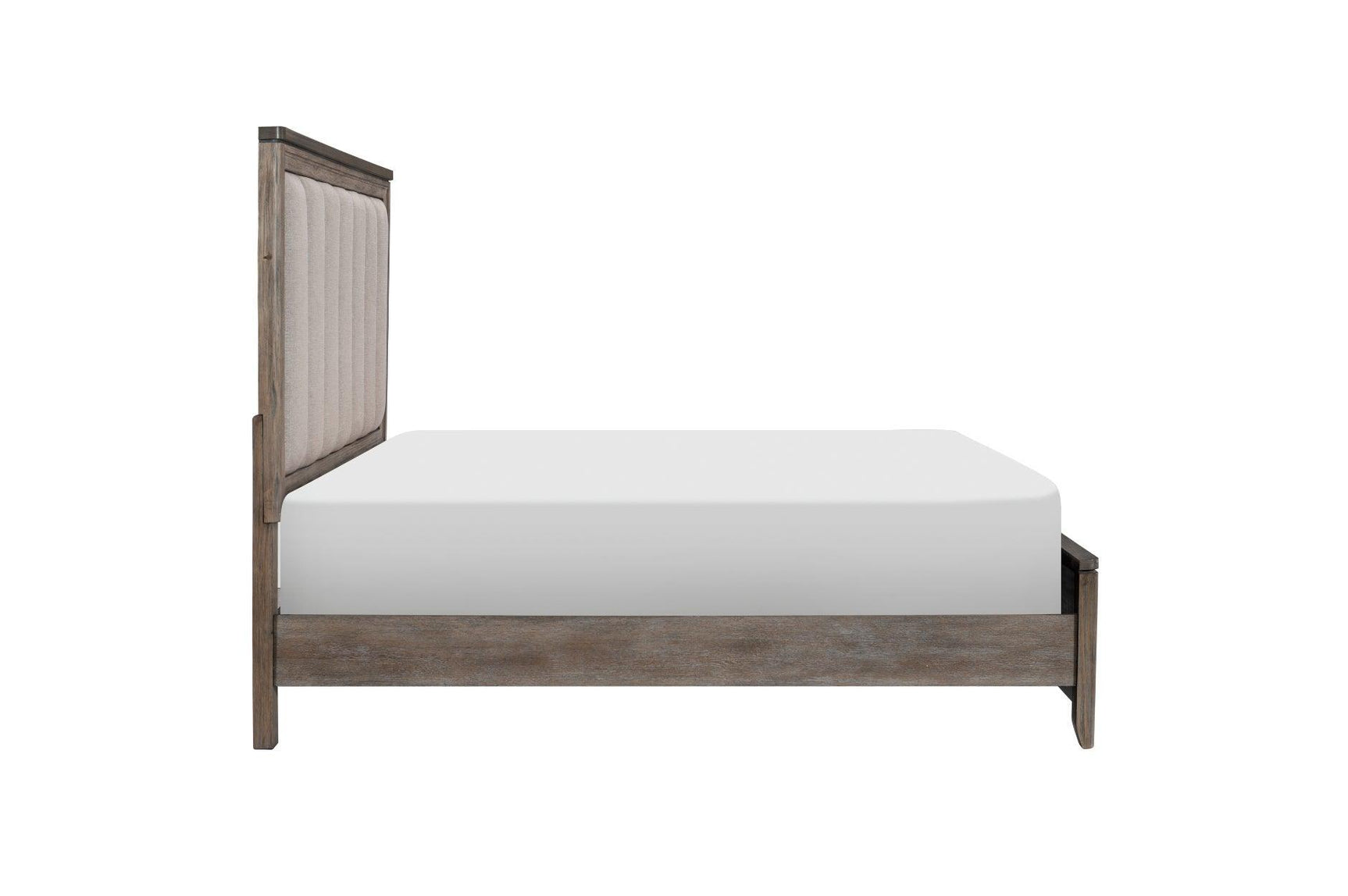 Newell Gray Twotone Contemporary Transitional Solid Wood Fabric Upholstered Panel Bedroom Set - Ella Furniture