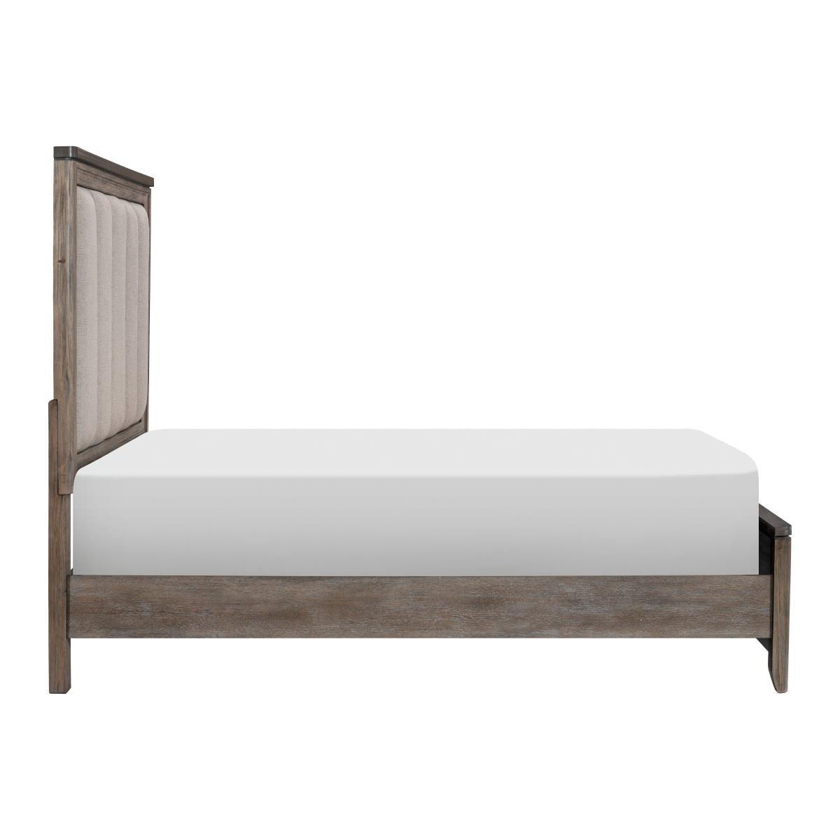Newell Light Brown Modern Solid Wood Fabric Upholstered Panel Upholstered Queen Bed - Ella Furniture
