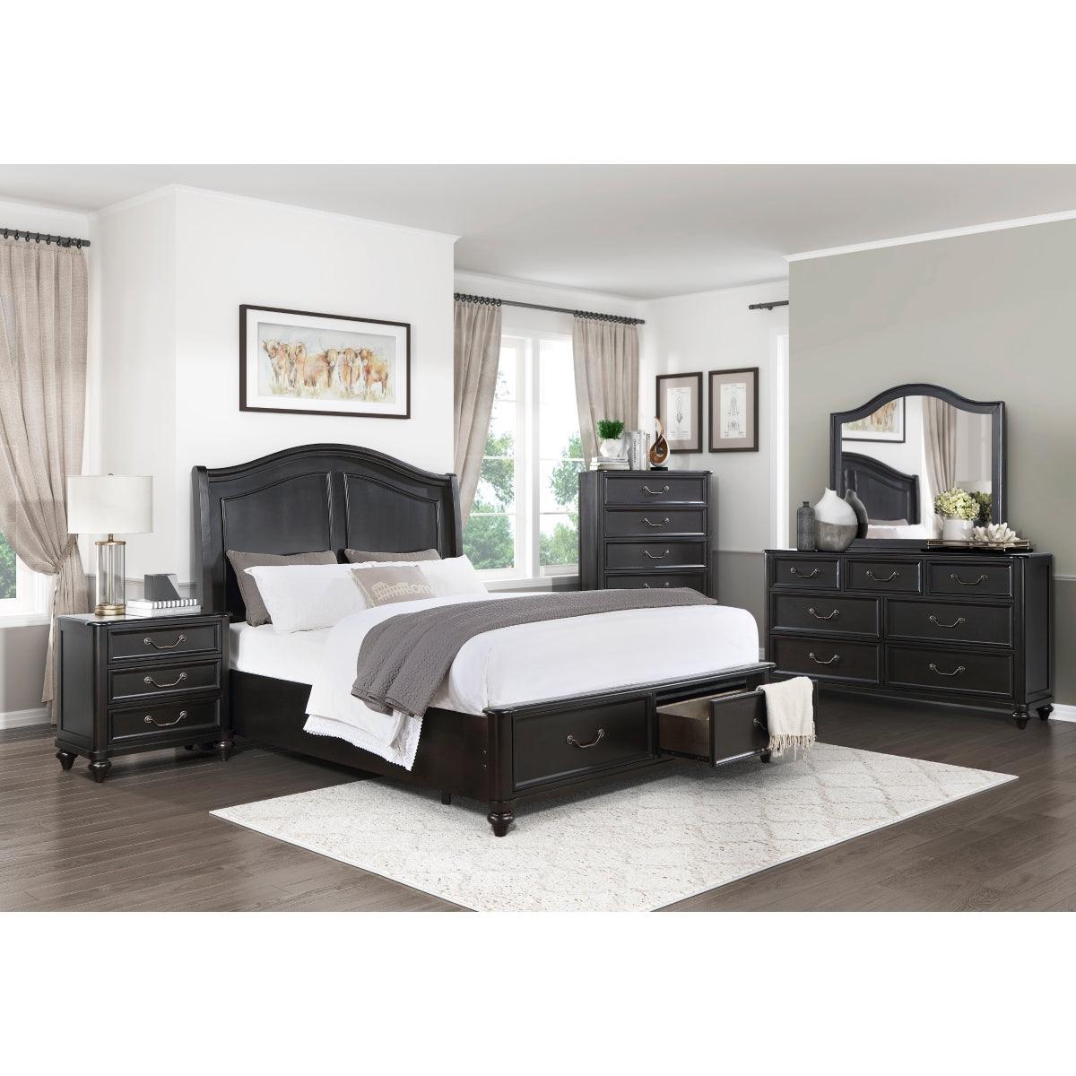 Herman Charcoal Brown Traditional Birch Veneer, Wood And Engineered Wood Upholstered King Bed - Ella Furniture