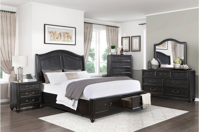 Herman Charcoal Brown Modern Contemporary Traditional Solid Wood Upholstered Bedroom Set - Ella Furniture