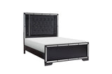 Aveline Black Contemporary Solid Wood Faux Leather LED Upholstered Tufted Panel Bedroom Set - Ella Furniture