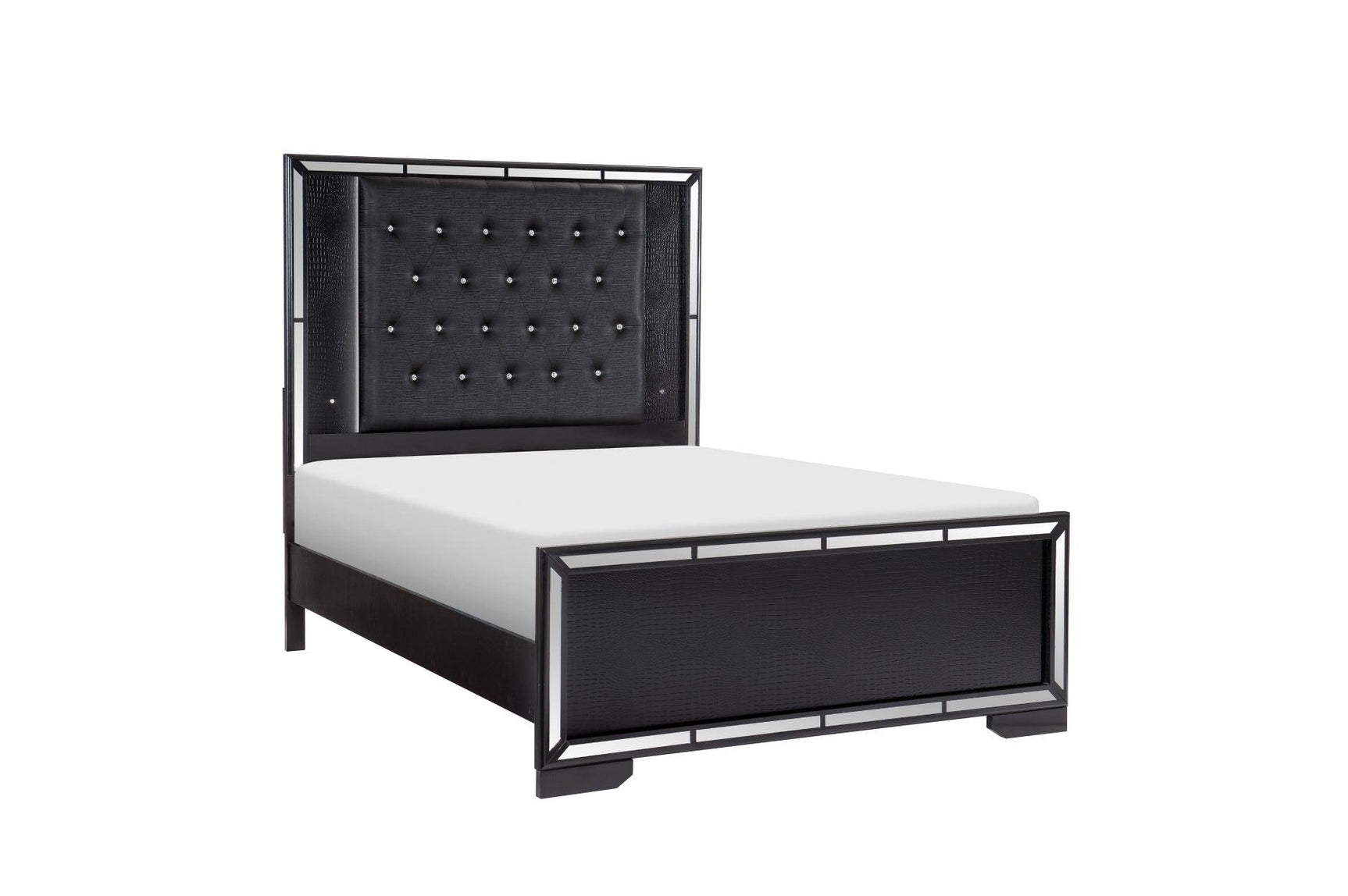 Aveline Black Contemporary Solid Wood Faux Leather LED Upholstered Tufted Panel Bedroom Set - Ella Furniture
