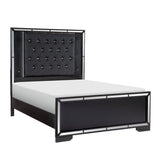 Aveline Black Faux Alligator Wood And Engineered Wood Faux Leather Upholstered Headboard King Bed - Ella Furniture