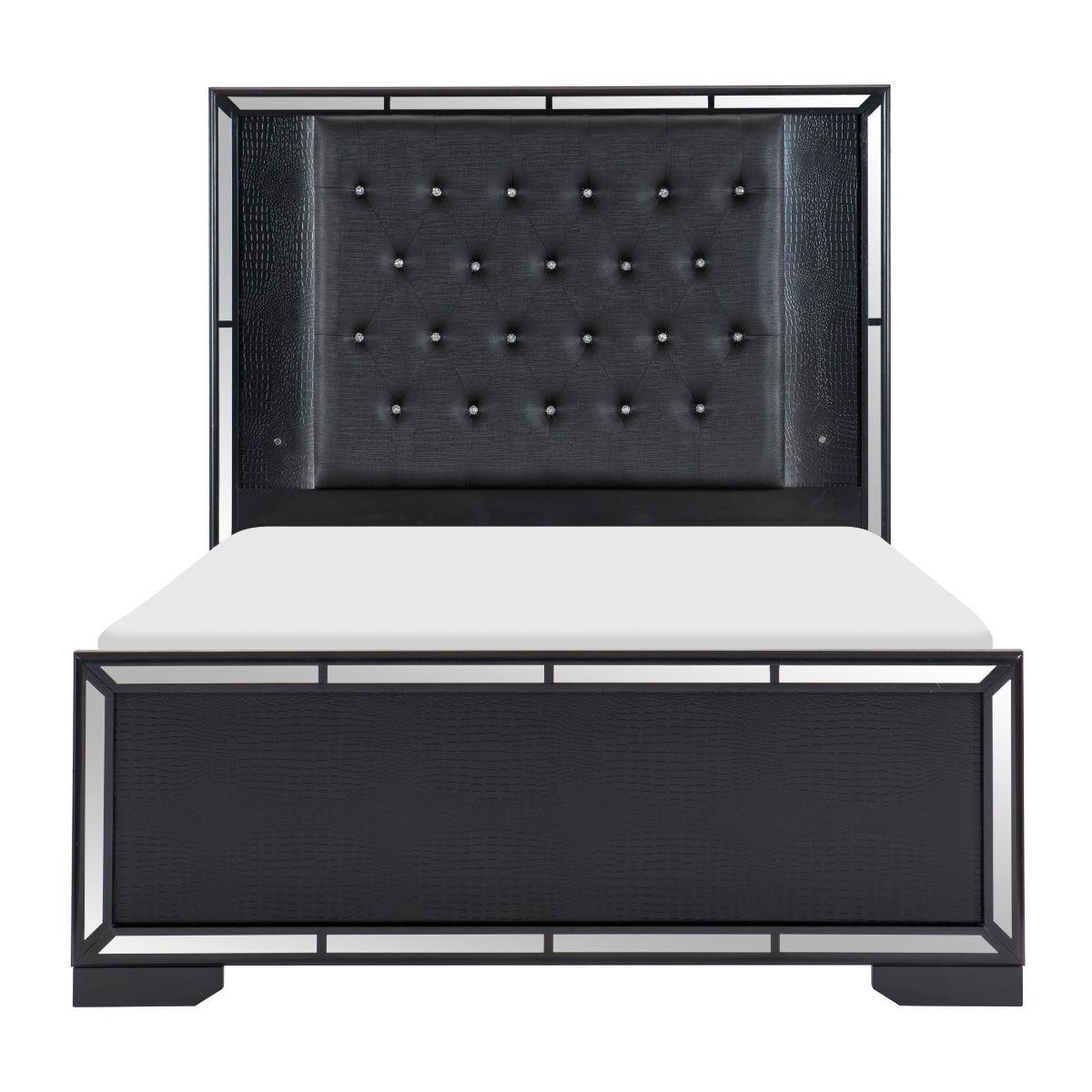 Aveline Black Faux Alligator Wood And Engineered Wood Faux Leather Upholstered Headboard King Bed - Ella Furniture