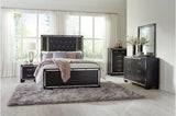 Aveline Black Contemporary Solid Wood Faux Leather LED Upholstered Tufted Panel Bedroom Set - Ella Furniture