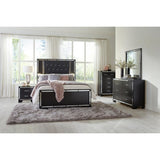 Aveline Black Faux Alligator Wood And Engineered Wood Faux Leather Upholstered Headboard King Bed - Ella Furniture