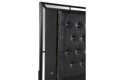 Aveline Black Contemporary Solid Wood Faux Leather LED Upholstered Tufted Panel Bedroom Set - Ella Furniture